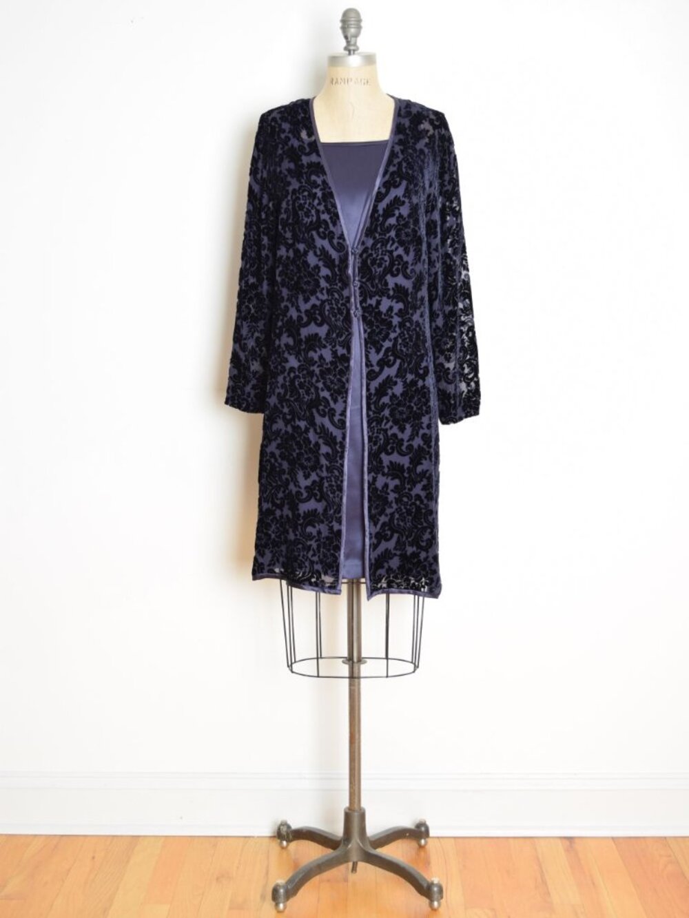 vintage Y2K dress jacket set Spenser Jeremy navy-plum silk burnout velvet L 16